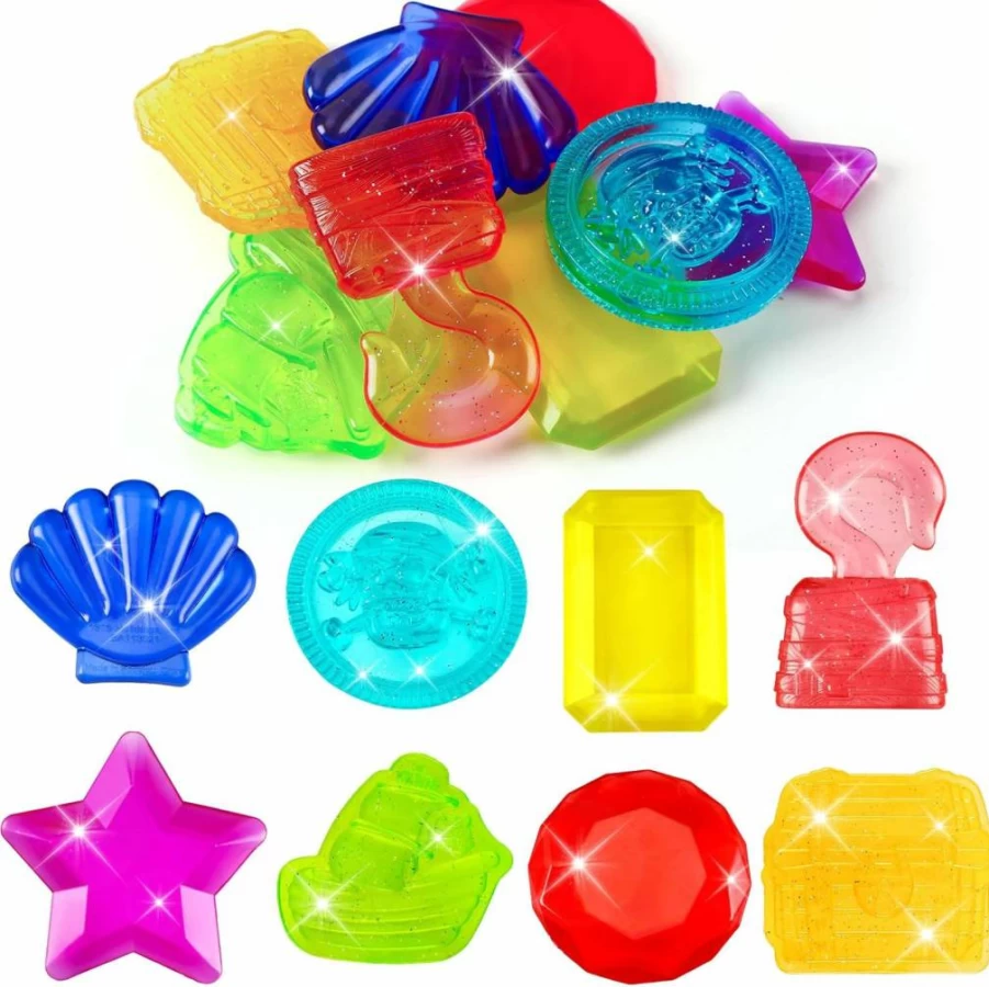 JULBEAR Pirate Treasure Sinking Gems - 8 Pcs Colorful Diving Pool Toys for Kids, Underwater Swimming Training & Bath Games, Summer Water Fun