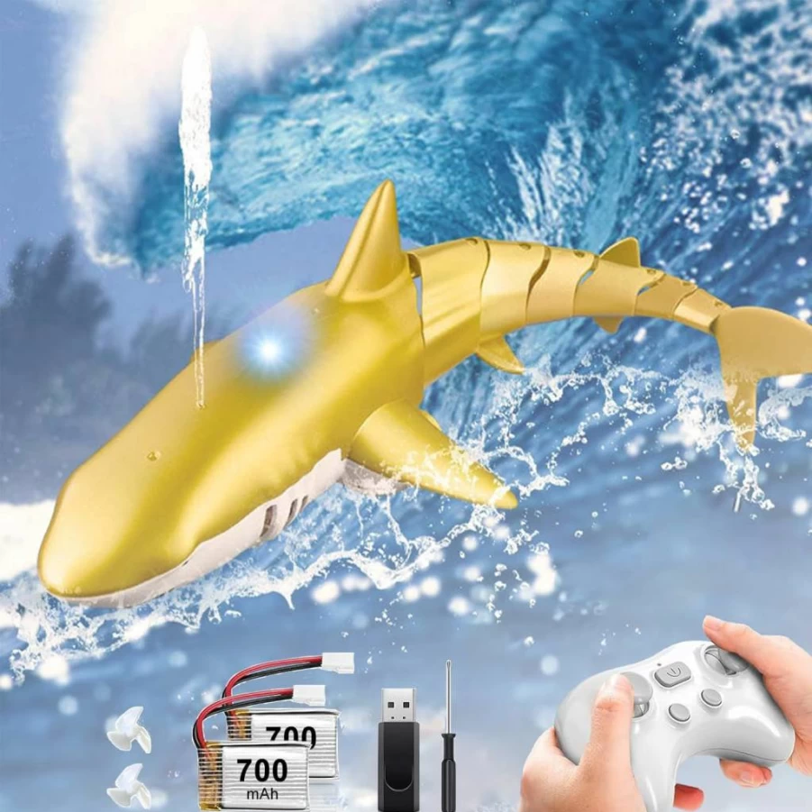 Bayehngs Remote Control Shark Toy - RC Swimming Pool Boat with Spray Water & LED Lights, High Simulation Bath Toy for Kids Ages 6+, Ideal Gift for Boys & Girls (Blue)