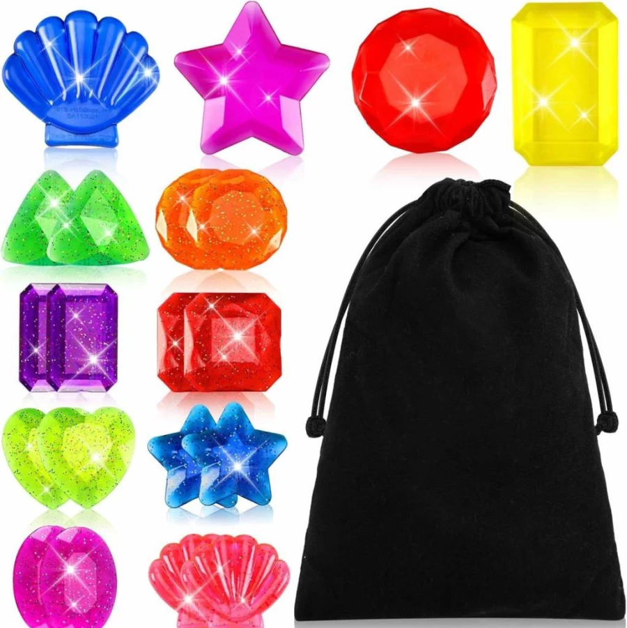 JULBEAR 20-Piece Colorful Dive Gems Pool Toys for Kids - Underwater Treasure Hunt Swimming Pool & Beach Toys Set with Precious Crystal Jewels for Diving Games