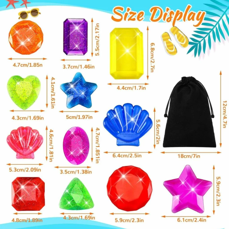 JULBEAR 20-Piece Colorful Dive Gems Pool Toys for Kids - Underwater Treasure Hunt Swimming Pool & Beach Toys Set with Precious Crystal Jewels for Diving Games