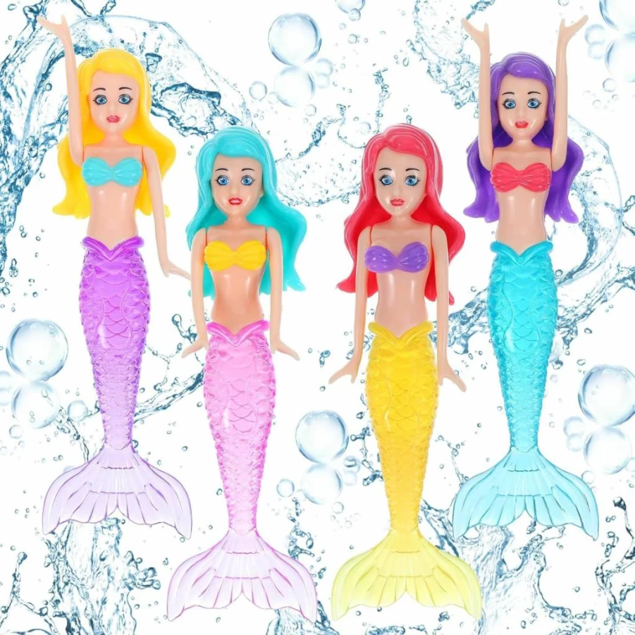 Lnngub 4 Pack Mermaid Dive Toys for Kids - Colorful Underwater Swimming Pool Bath Toys, Fun Diving Game for Toddlers Girls, Perfect Children’s Gift