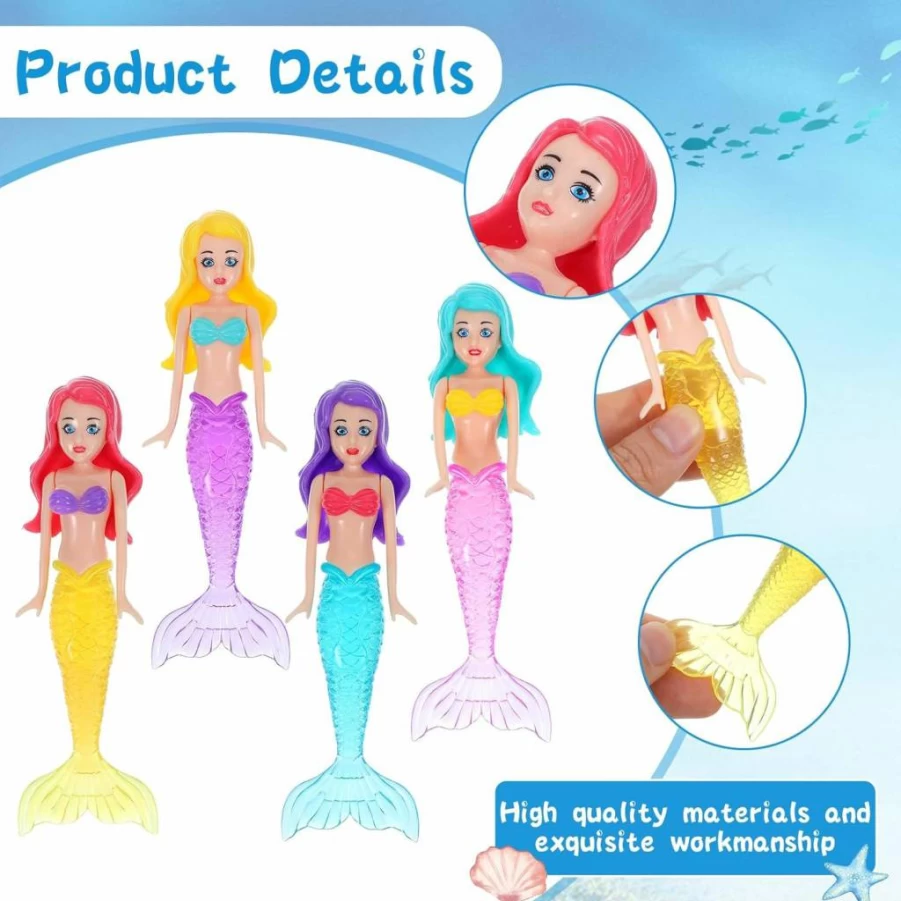 Lnngub 4 Pack Mermaid Dive Toys for Kids - Colorful Underwater Swimming Pool Bath Toys, Fun Diving Game for Toddlers Girls, Perfect Children’s Gift