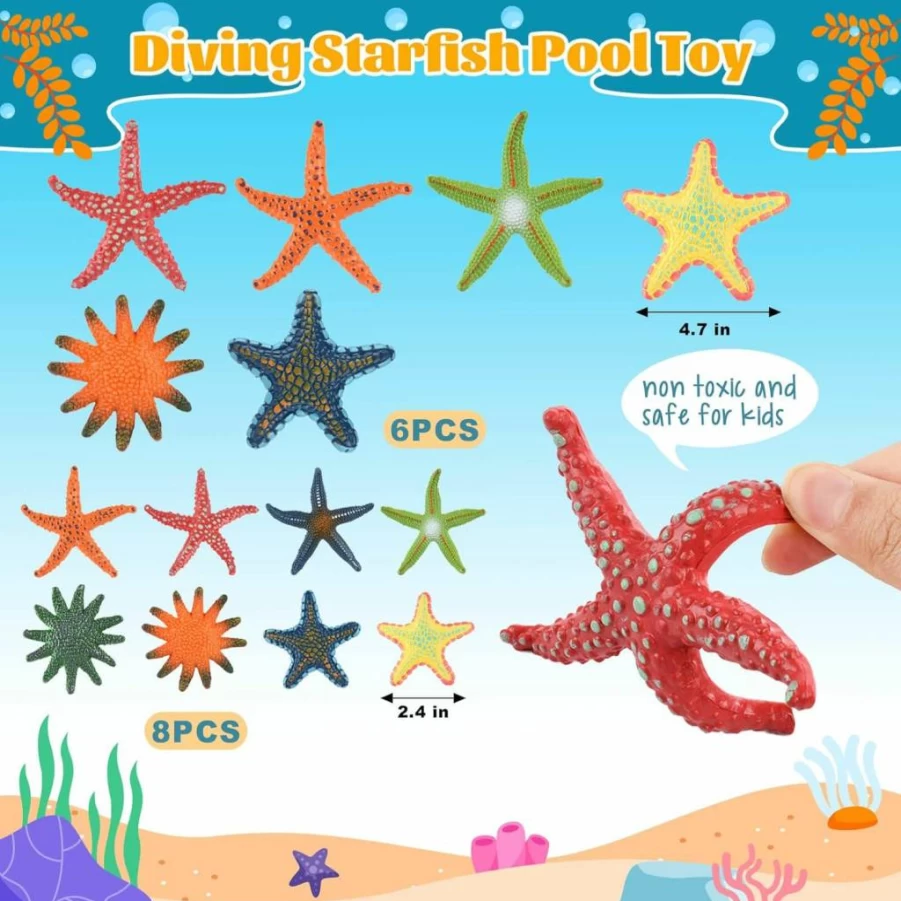 ZAUGONTW 14-Piece Colorful Starfish Pool Toy Set for Summer Swimming, Diving, and Underwater Fun - Dive and Throw Sea Animal Toys for Kids