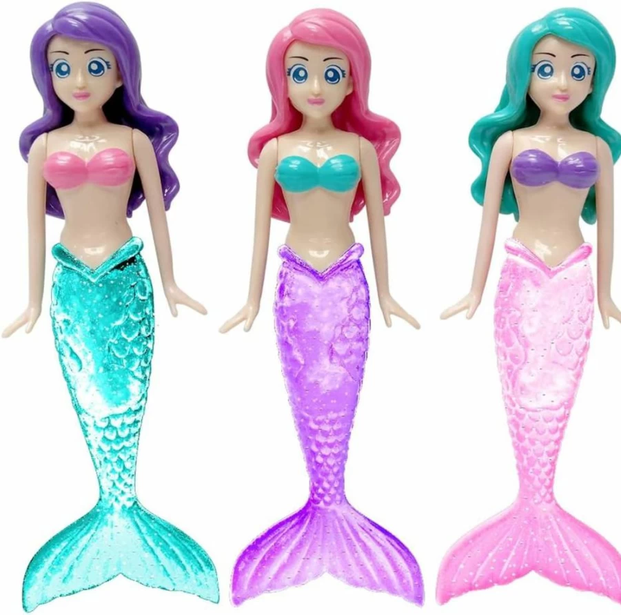 BANZAI 3-Piece Sparkling Mermaid Dive Toy Set with Glittery Tails for Kids Pool Fun