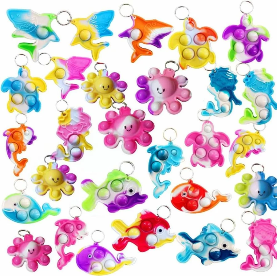 Goodangie00 Mini Pop Fidget Toys - Ocean Animal Set (Turtle, Octopus, Dolphin, Mermaid, Shark) Bulk Party Favors for Kids, Classroom Prizes, Summer Gifts
