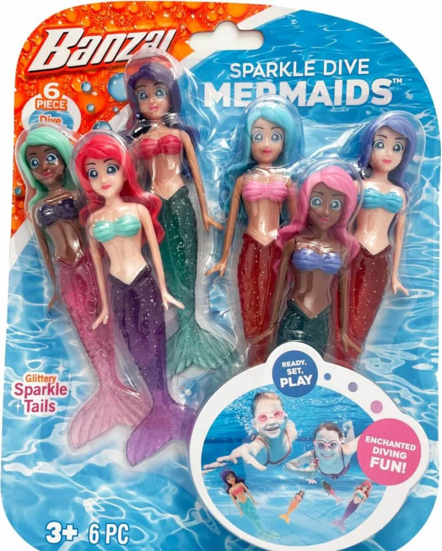 BANZAI 6-Piece Mermaid Dive Toys Set with Glittery Sparkle Tails for Kids - 6 Pack Swimming Pool Toys
