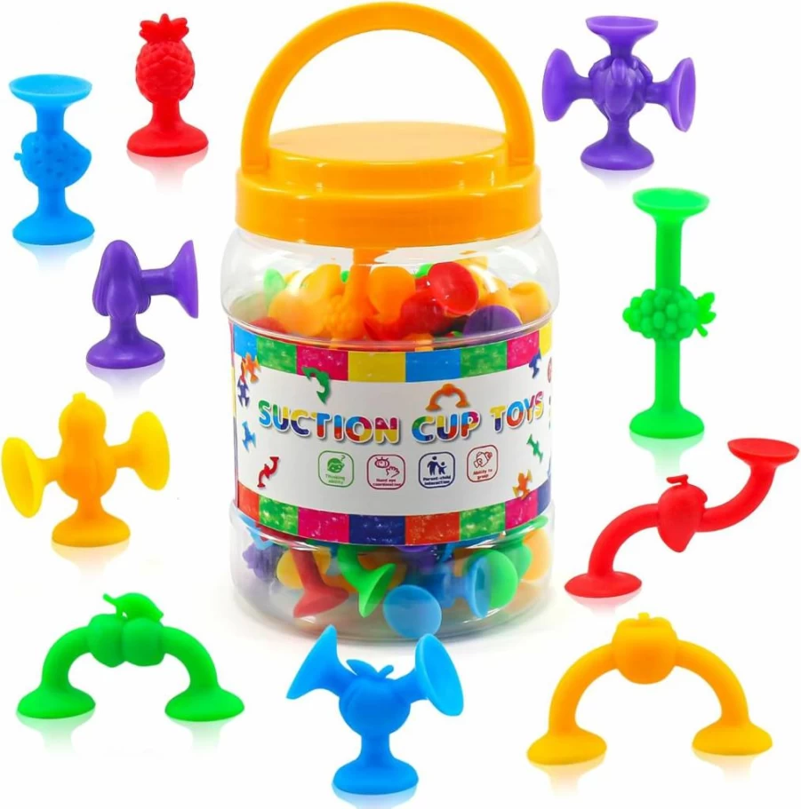 Funny Old Man 50 Pcs Silicone Fruit Sucker Toys for Kids Ages 3-6, Bath & Stress Relief Toys with Storage Bag, Safe BPA-Free Toddler Sensory Play Set
