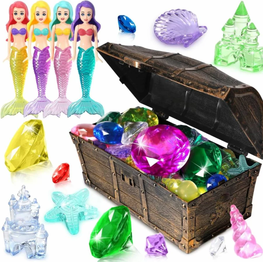 EIMMBD 36Pcs Underwater Treasure Hunt Kit - Colorful Gemstone Pool Toys for Kids, Pirate Themed Swimming Pool Diving Game Set for Boys & Girls, Summer Water Play Accessories