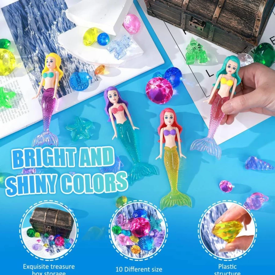 EIMMBD 36Pcs Underwater Treasure Hunt Kit - Colorful Gemstone Pool Toys for Kids, Pirate Themed Swimming Pool Diving Game Set for Boys & Girls, Summer Water Play Accessories