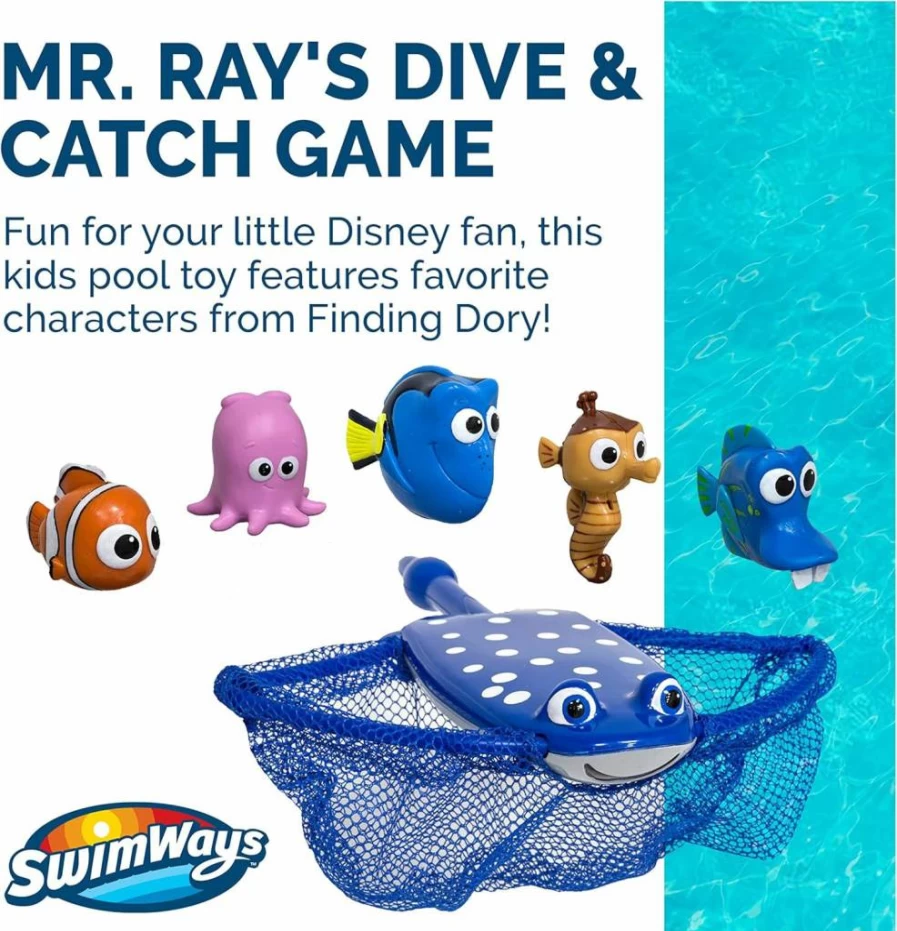 SwimWays Disney Finding Dory Mr. Ray's Dive and Catch Game - Kids Pool and Bath Toys for Ages 5+, Outdoor Water Play and Party Supplies