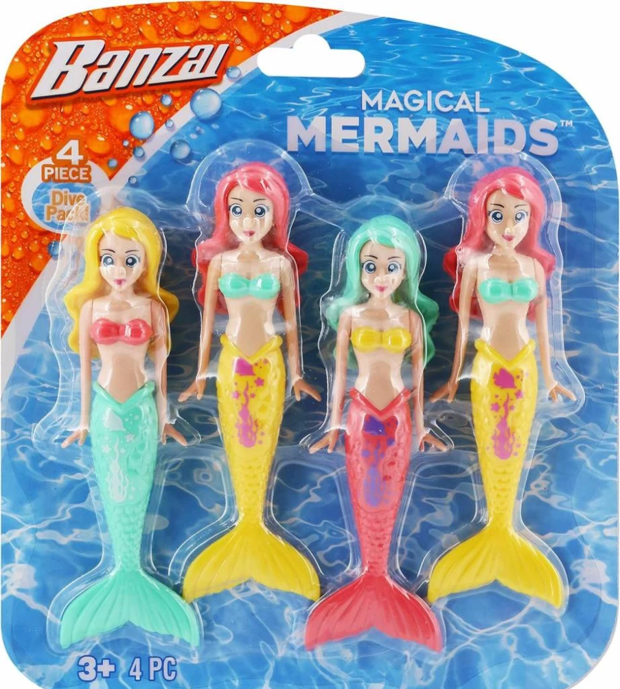 BANZAI Dive Mermaids 4-Piece Set - Assorted Colors for Kids Pool Play