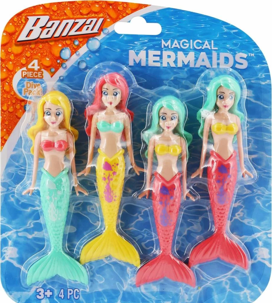 BANZAI Dive Mermaids 4-Piece Set - Assorted Colors for Kids Pool Play