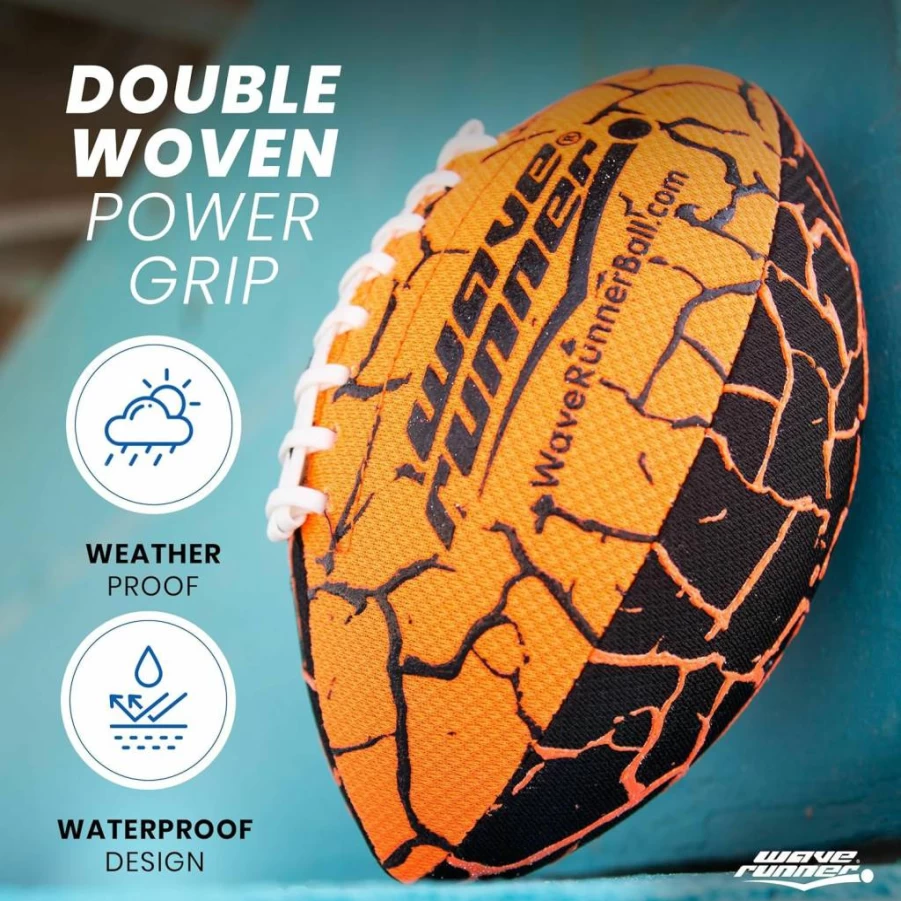 Wave Runner Water Football with Special Grip - 9.25In Lightweight All-Weather Pool & Beach Toy for Kids Outdoor Summer Games, Double Laced Design