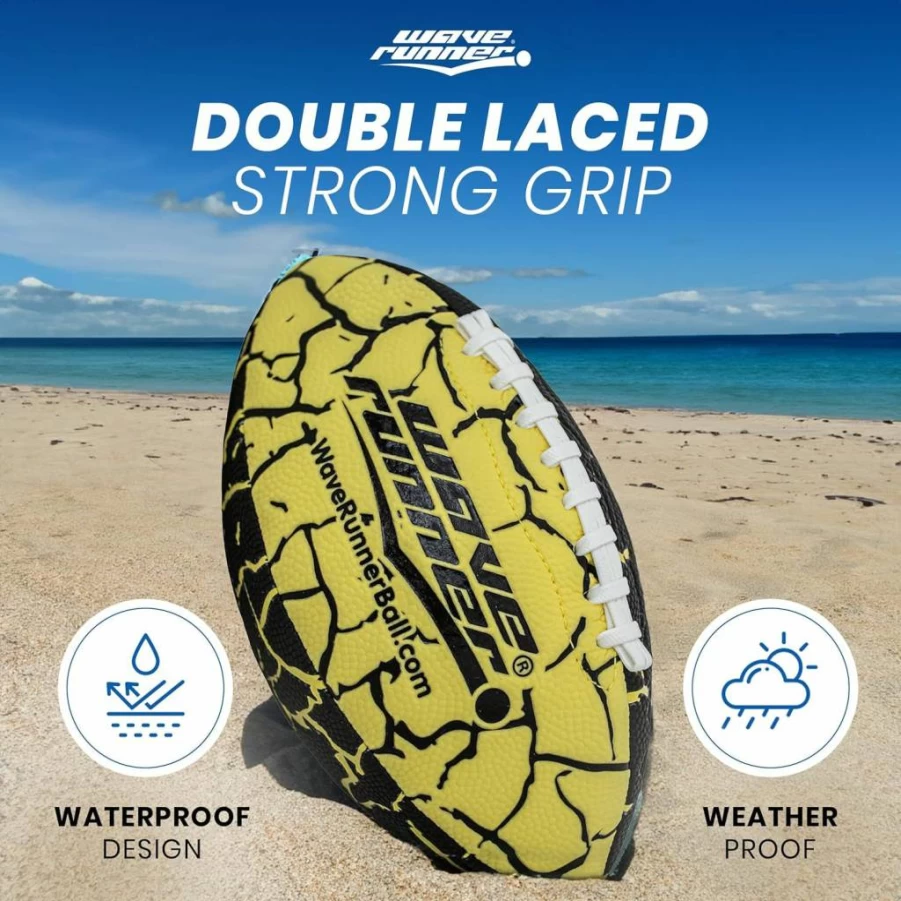Wave Runner Junior Football Size 9.25 - Waterproof, Durable, Double Laced for Beach, Pool, Outdoor & Indoor Play - Perfect Kids Sports Toy for All-Weather Games