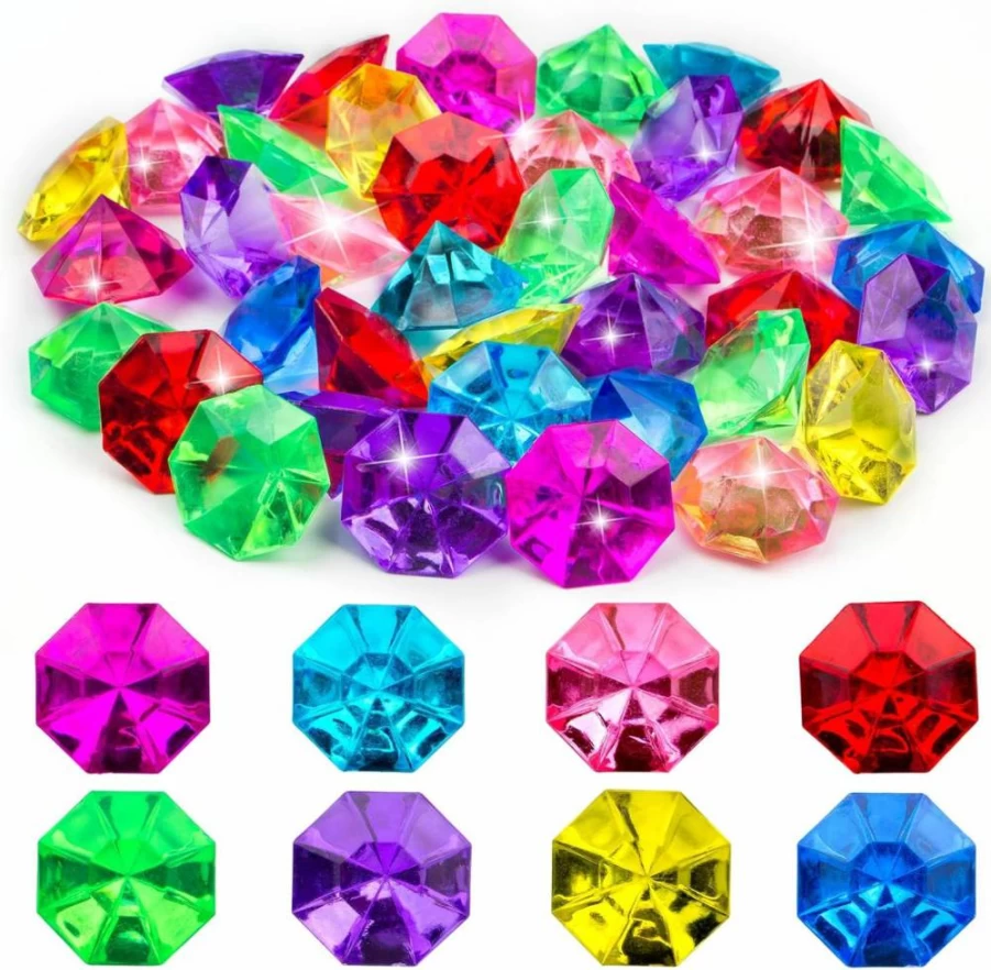Prehalpty 10-Piece Giant Diving Gem Set for Kids – 4 Large 60mm Diamonds & 6 Acrylic 30mm Gems, Pirate Treasure Pool Toys, Sensory Bin Fillers for Swimming Fun