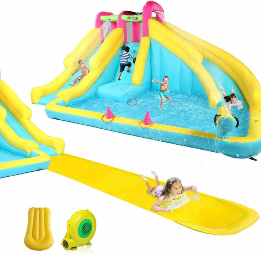 JOYMOR 20ft Inflatable Water Slide for Kids Backyard with Sprinkler, Pool, Water Cannon, Ring-Toss Game, and High-Speed Blower - Easy 1-Minute Setup