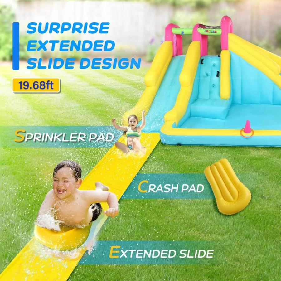 JOYMOR 20ft Inflatable Water Slide for Kids Backyard with Sprinkler, Pool, Water Cannon, Ring-Toss Game, and High-Speed Blower - Easy 1-Minute Setup