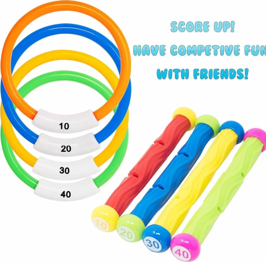 Kiddokids 36 Pcs Deluxe Pool Toys Set for Kids - Diving Sticks, Rings, Toypedo Bandits, Pirate Treasures, Stringy Octopus & Fish Toys, Swimming Training Games, Easter Basket Stuffer