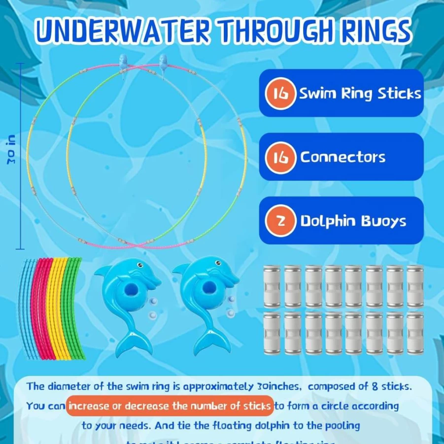 Keeparlus Swim Thru Rings - Fun Diving Pool Toys for Kids Ages 4-12, Boys & Girls Swimming Training Gear
