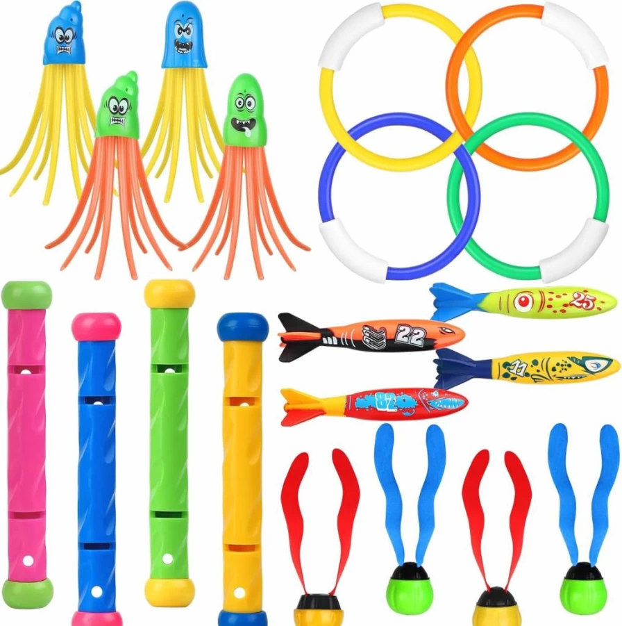 Cakuni Kids Swimming Pool Toys Set - Dive Sticks, Water Rings, Octopus, Torpedo Bandits & Balls for Summer Underwater Fun