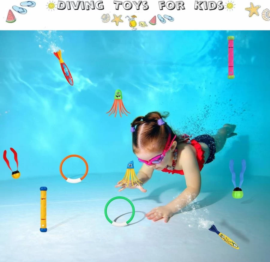 Cakuni Kids Swimming Pool Toys Set - Dive Sticks, Water Rings, Octopus, Torpedo Bandits & Balls for Summer Underwater Fun