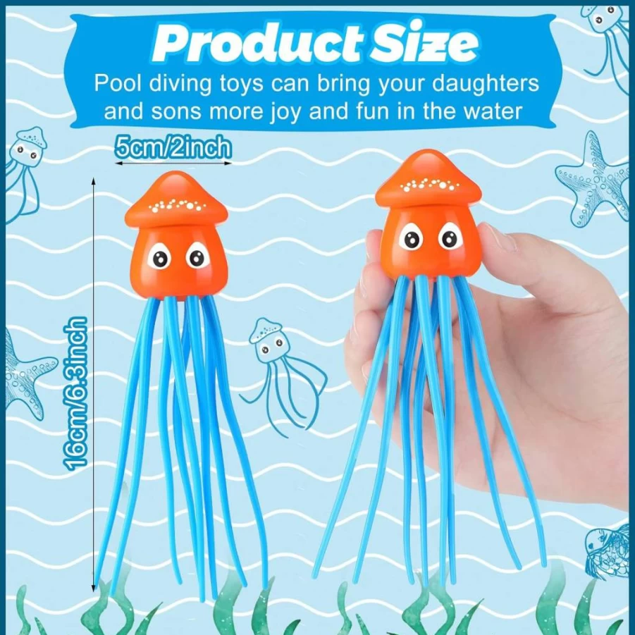 Leitee 6-Pack Octopus Bath Toys for Kids, Sensory Stress Relief Pool Diving Toys, Cute Squid Water Play Set for Bathtub & Summer Pool Fun, 3 Styles, Ideal Goodie Bag Fillers