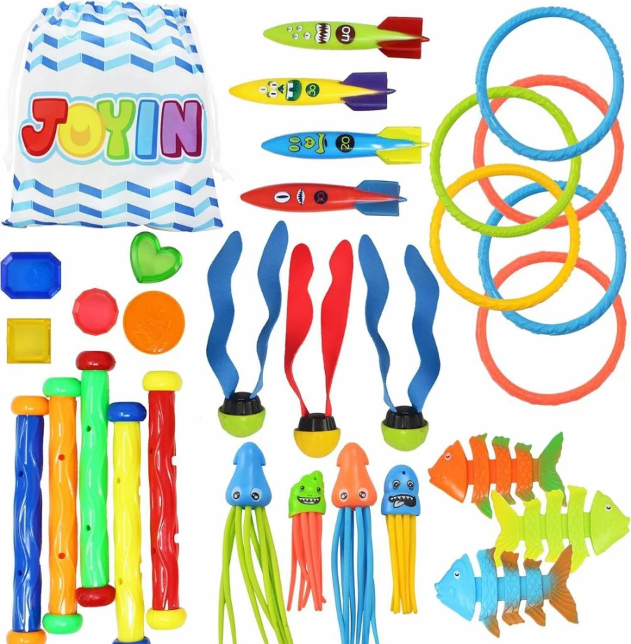 JOYIN 30-Piece Jumbo Pool Toys Set for Kids Ages 3-12, Swimming & Diving Fish Toys with Storage Bag, Summer Water Games for Outdoor Fun