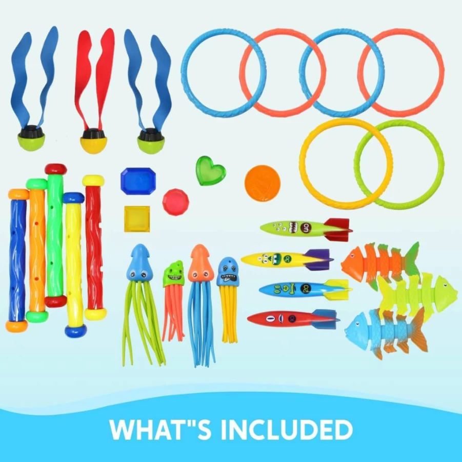 JOYIN 30-Piece Jumbo Pool Toys Set for Kids Ages 3-12, Swimming & Diving Fish Toys with Storage Bag, Summer Water Games for Outdoor Fun