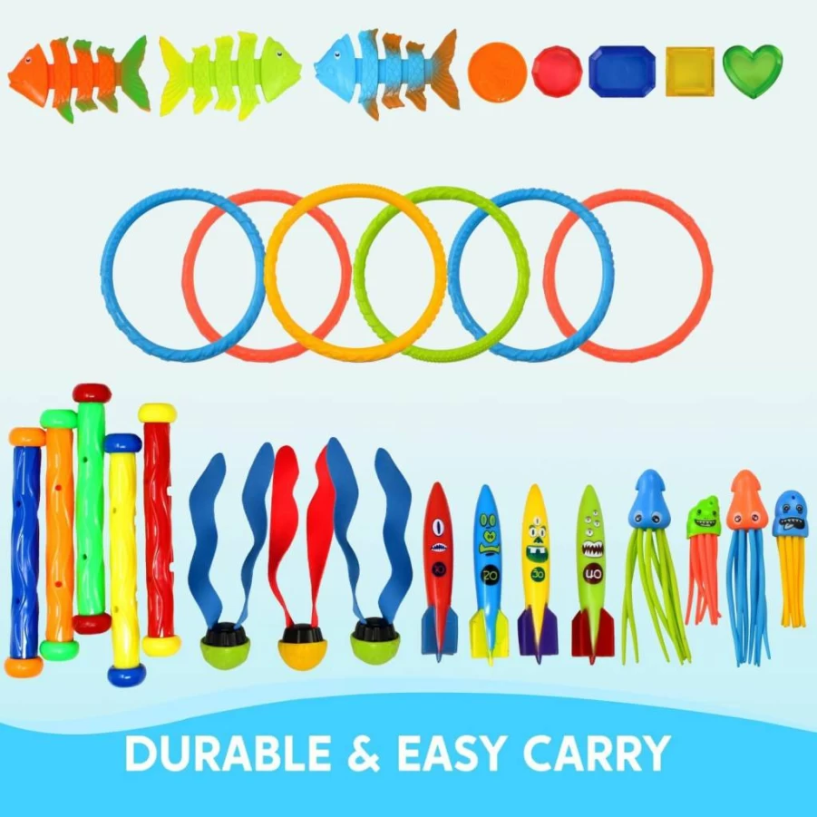 JOYIN 30-Piece Jumbo Pool Toys Set for Kids Ages 3-12, Swimming & Diving Fish Toys with Storage Bag, Summer Water Games for Outdoor Fun