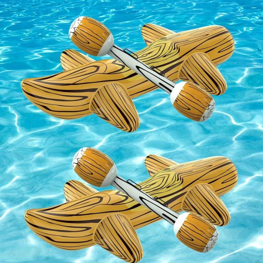 Voiiake 4Pcs Inflatable Battle Log Rafts Pool Floats for Kids Ages 6-12, Outdoor Water Toys for Swimming Pool Games & Family Party (2025 New Patented Design)