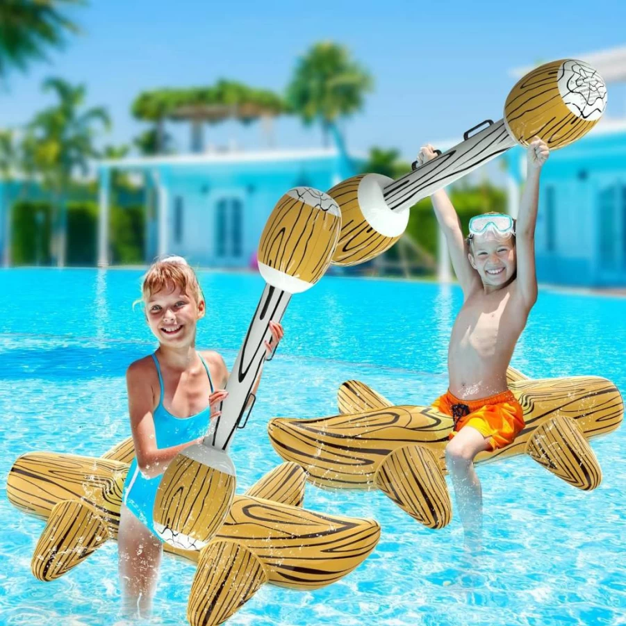Voiiake 4Pcs Inflatable Battle Log Rafts Pool Floats for Kids Ages 6-12, Outdoor Water Toys for Swimming Pool Games & Family Party (2025 New Patented Design)