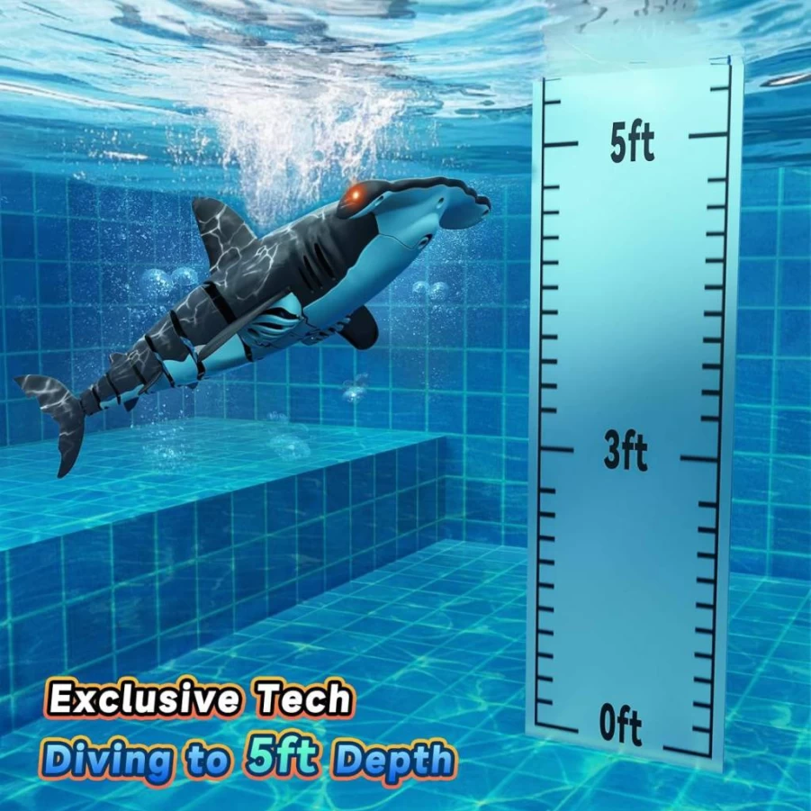 FYGURSO Remote Control Shark Toy for Kids - Realistic Swimming Pool & Bath Toy, Best Gift for Boys Girls Ages 6-12, Summer Water Games, Blue RC Aquatic Animal