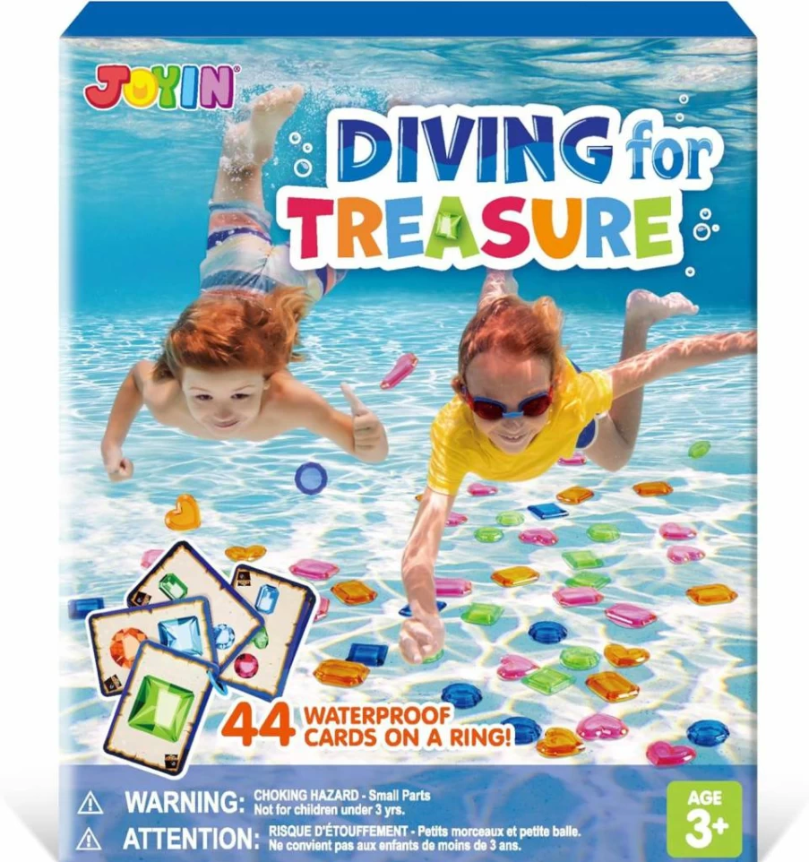 JOYIN 4-in-1 Underwater Treasure Hunt Game Set for Kids with Mesh Bag, Waterproof Pool Diving Toys, Summer Swim & Dive Search Activity for Outdoor Water Play