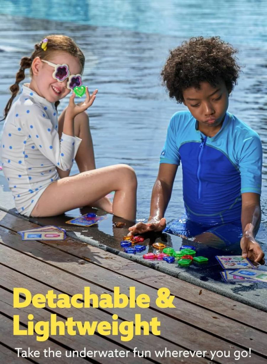 JOYIN 4-in-1 Underwater Treasure Hunt Game Set for Kids with Mesh Bag, Waterproof Pool Diving Toys, Summer Swim & Dive Search Activity for Outdoor Water Play