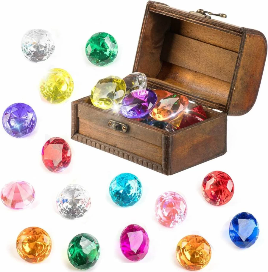PUBGAMER 15-Piece Colorful Diving Gem Set with Treasure Chest - Underwater Pool Toys for Kids, Swimming Training & Pirate Themed Fun - Ideal Gift for Water Games