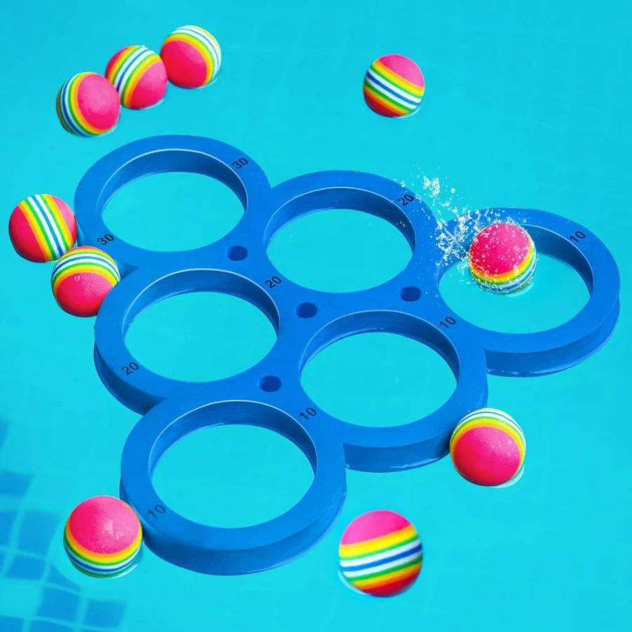 Hiboom Pool Toss Game Set with 10 Colorful Balls, Combo Foam Floats, and Triangle Dive Rings for Family Swimming Party Fun