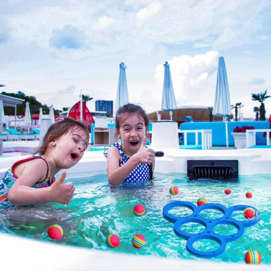 Hiboom Pool Toss Game Set with 10 Colorful Balls, Combo Foam Floats, and Triangle Dive Rings for Family Swimming Party Fun