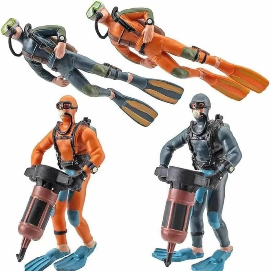 Jizlan Scuba Steve Orange Diver Action Figure - 1Pc Miniature Squid Fish Tank Decor, Realistic Scale Model Sea Animal Swimmer for Aquarium