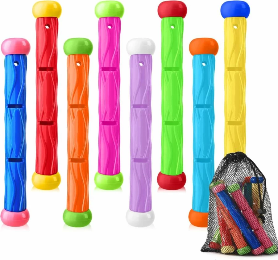 Leislam 8 Pack Summer Pool Toys for Kids - Diving Rings, Torpedo Shark, Sinking Games, Underwater Training Set with Storage Bag for Boys & Girls