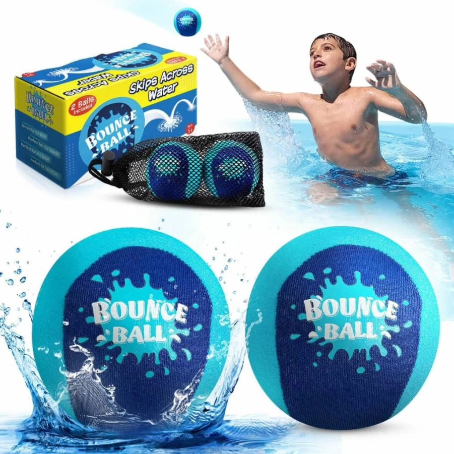 Bambilo Water Skipping Balls - 2-Pack High Bounce Beach & Pool Toys for Kids Ages 5-12, Fun Outdoor Water Bouncing Balls for Swimming Pool, Lake, River Summer Games