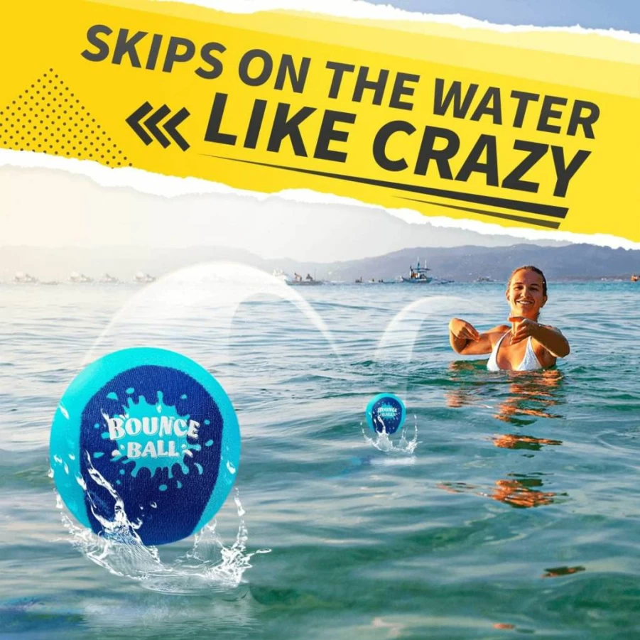 Bambilo Water Skipping Balls - 2-Pack High Bounce Beach & Pool Toys for Kids Ages 5-12, Fun Outdoor Water Bouncing Balls for Swimming Pool, Lake, River Summer Games