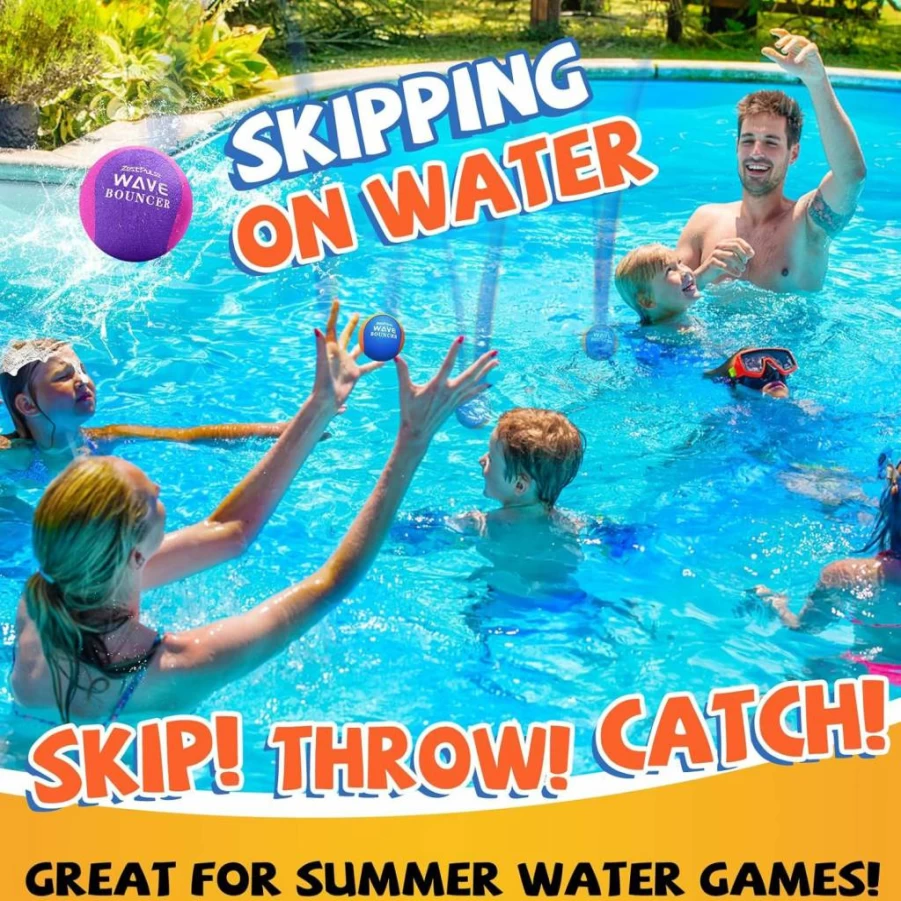 ZestPulse Water Skipping Balls - 6 Pack Bouncing Pool Toys for Beach, Lake & Ocean - Fun Outdoor Summer Games for Kids, Teens, Adults & Family