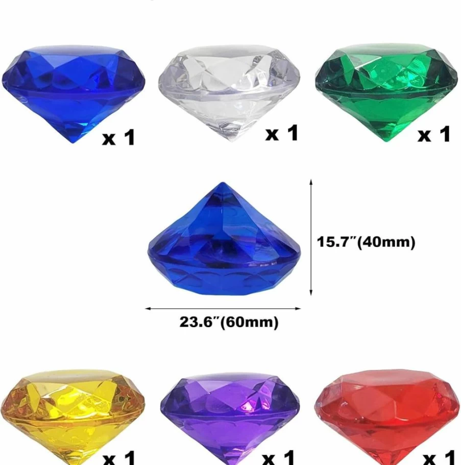 AiFanS 6Pcs 60mm Large Diving Gems Pool Toys - Colorful Diamond Shapes, Kids Swimming Training Aids, Fun Underwater Pool Games for Summer, Perfect Water Play Gift for Children