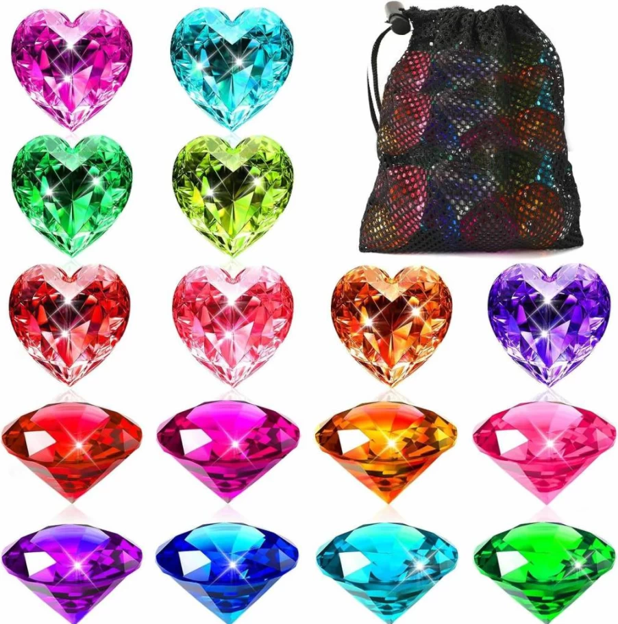 MARFOREVER 16Pcs Large Acrylic Diamond Pool Gems for Diving Games, Pirate Treasure Hunt Toys, Swimming Training, Beach Party Favors, Summer Water Play Accessories