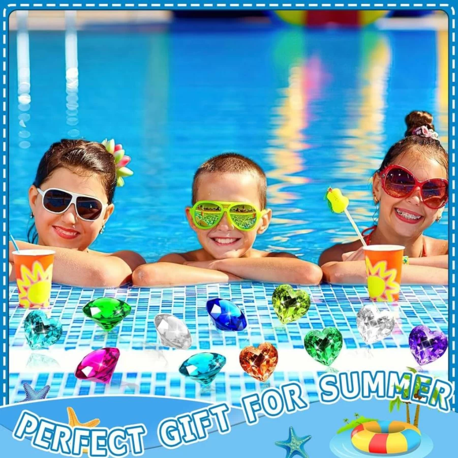 MARFOREVER 16Pcs Large Acrylic Diamond Pool Gems for Diving Games, Pirate Treasure Hunt Toys, Swimming Training, Beach Party Favors, Summer Water Play Accessories