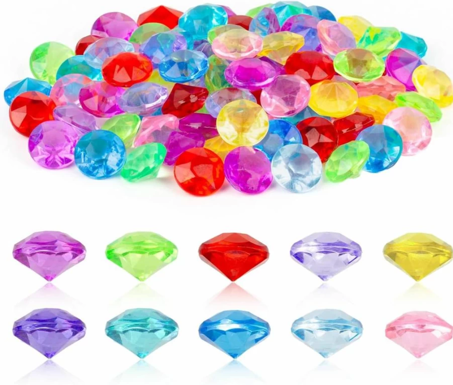 QEQEKAKA 20Pcs Large Acrylic Diving Gems for Kids - 4cm Pirate Treasure Pool Toys, Sensory Bin & Vase Filler, Colorful Plastic Diamonds for Water Play