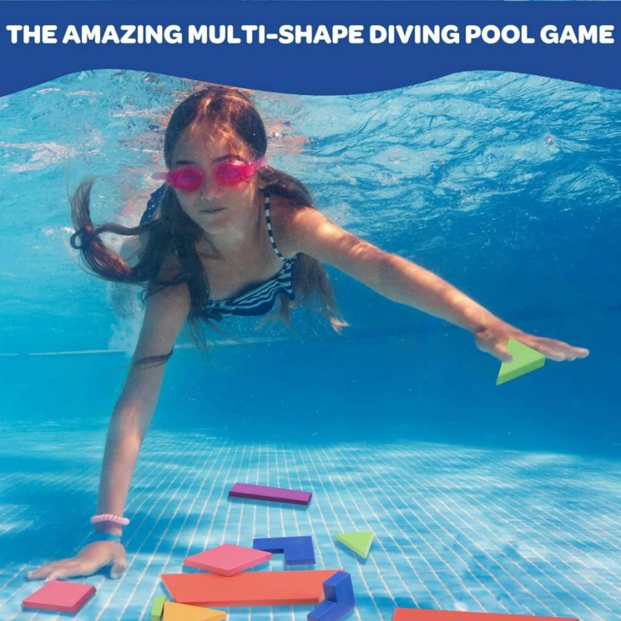 SCS Direct Aqua Blocks Pool Diving Game - 40 Sinking Toys, 18 Challenge Cards, Mesh Bag - Kids Swimming Activity for Summer, 4th of July, BBQ Party - Outdoor Water Fun