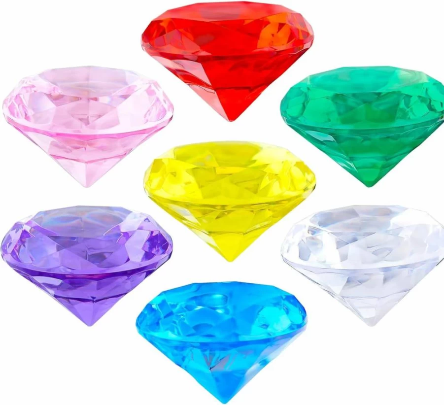Niceup 60mm Giant Acrylic Pool Gems - 7Pcs Multicolor Diving Toys for Kids, Princess Party Favors, Summer Swimming Pool Accessories (Red, Blue, Purple, Green, Yellow, Pink)