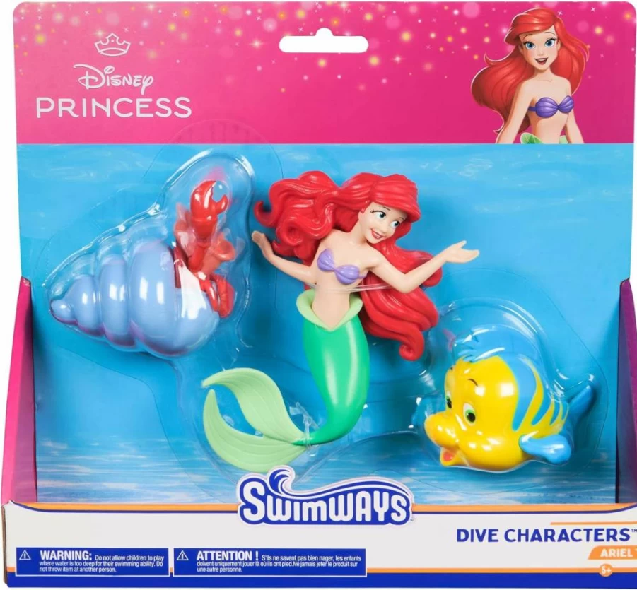 SwimWays Disney Princess Ariel 3-Pack Kids Pool Toys, Water Play Accessories for Ages 5+, Pool Party Supplies & Swimming Dive Characters