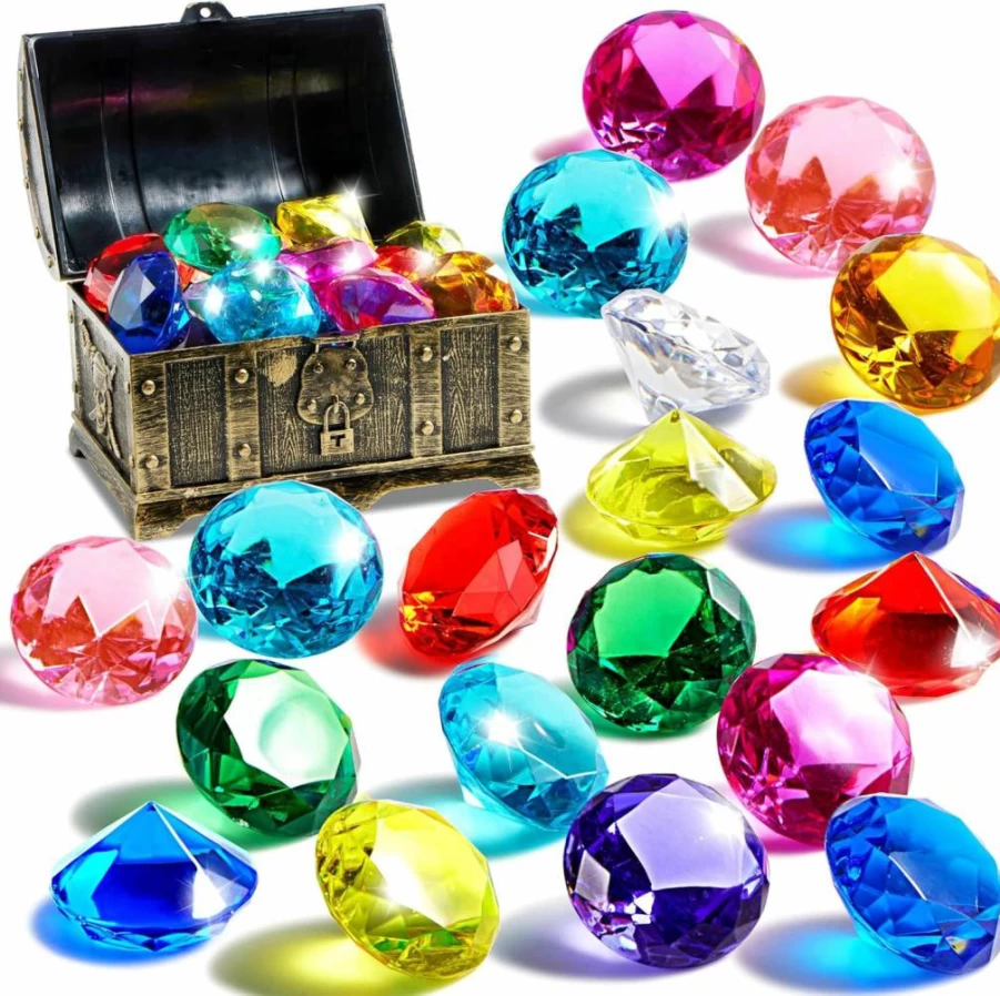 Sloosh 16-Piece Pirate Treasure Chest Diving Game Set with Colorful Gemstones, Underwater Swim Toys for Kids, Pool Training Equipment, Silver Water Play Gift for Children